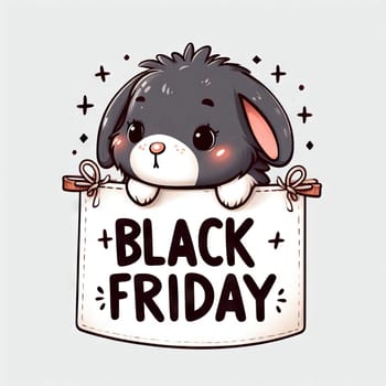 Cute bunny with banner that says Black Friday, concept seasonal discounts and sales