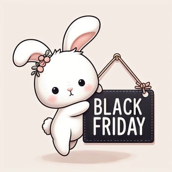 Cute bunny with banner that says Black Friday, concept seasonal discounts and sales