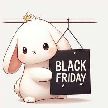 Cute bunny with banner that says Black Friday, concept seasonal discounts and sales