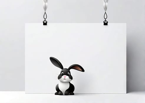 Rabbit holding a blank banner design for your mock up text