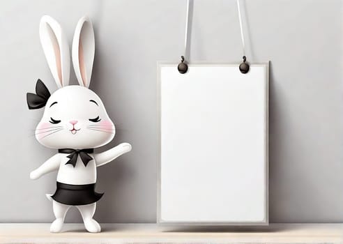 Rabbit holding a blank banner design for your mock up text