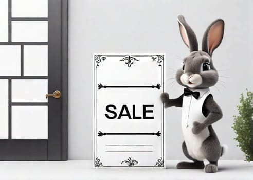 Cute bunny with banner that says Black Friday, concept seasonal discounts and sales