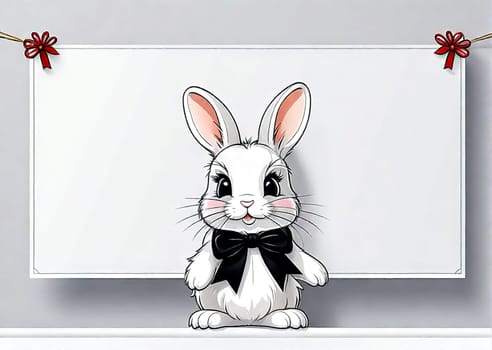 Rabbit holding a blank banner design for your mock up text