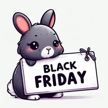 Cute bunny with banner that says Black Friday, concept seasonal discounts and sales