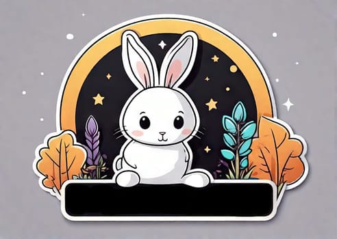 Bunny Banner cute design on simple background with space for text. Copy space. Adorable concept