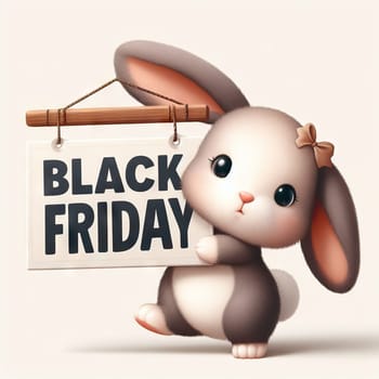 Cute bunny with banner that says Black Friday, concept seasonal discounts and sales