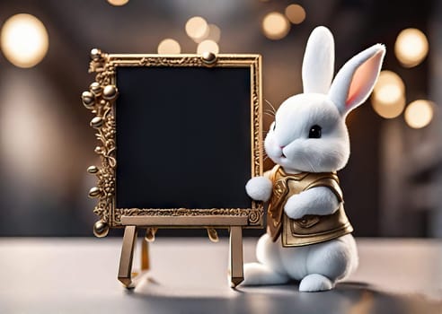 Easter Bunny with a blank sign design for your mock up text