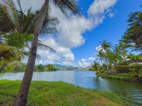 Beautiful lake and palm tree landscape in Phuket, Thailand