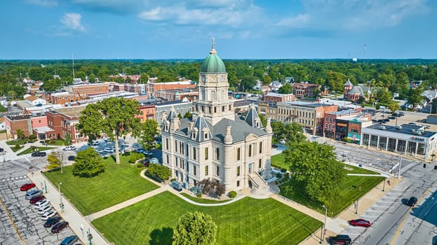 Image of Downtown aerial view of Columbia City courthouse and shops