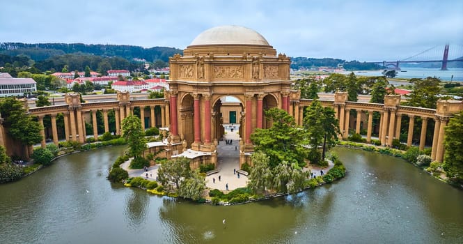 Image of Lagoon around Palace of Fine Arts open air rotunda and colonnade aerial