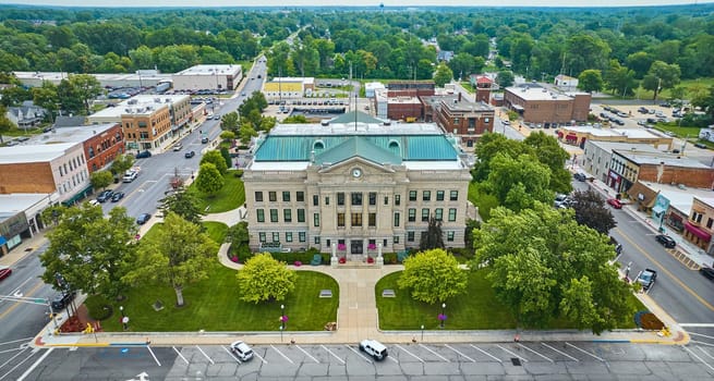 Image of Entrance view in summer of Auburn courthouse aerial