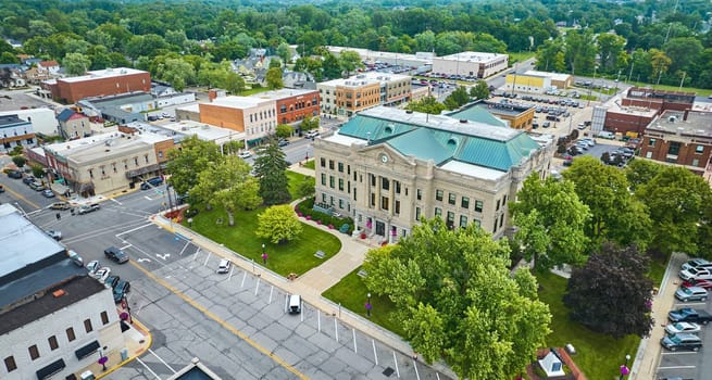 Image of Aerial entrance view in summer of Auburn courthouse