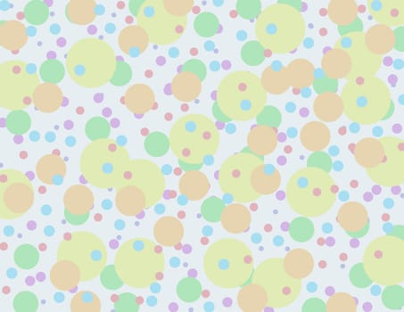 Many circles of various colors and sizes randomly decorate a white background and then all of it is covered with a very light blue layer.
