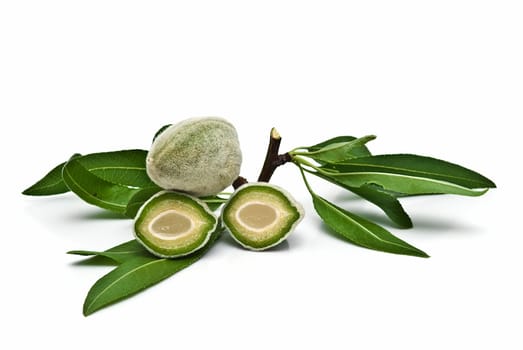 Green raw almonds isolated over a white background.