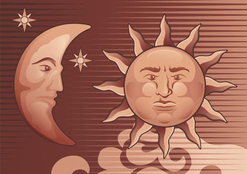 Sun and Moon decorative illustration background