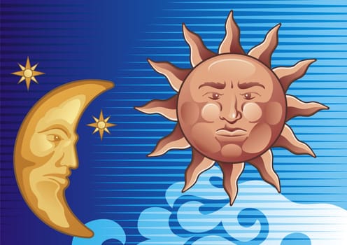 Sun and Moon decorative illustration background