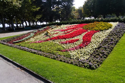 Garden clock and avenue with flowers,Montreux,Lake Geneva
