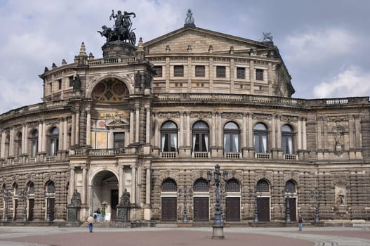 the historical building of the operahouse in dresden, a baroque  monument completey rebuilt after the second world war&#039 s damages
