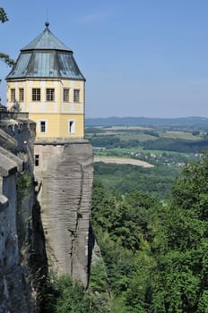baroque tower of the ancient fortress on a cliff that views over elbe valley