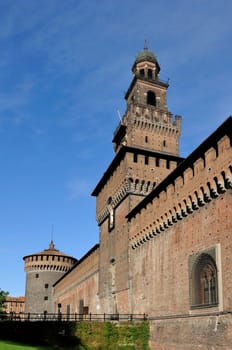 main prospect central tower of famous castle in city center, shot in bright morning light
