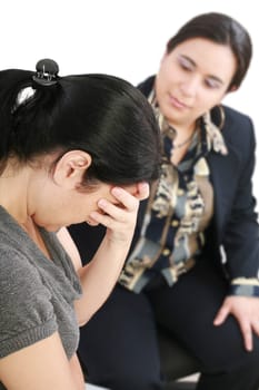 young woman in a conversation with a consultant or psychologist