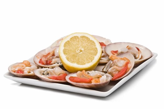 Fresh smooth clams isolated over a white background.