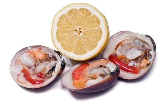 Fresh smooth clams isolated over a white background.