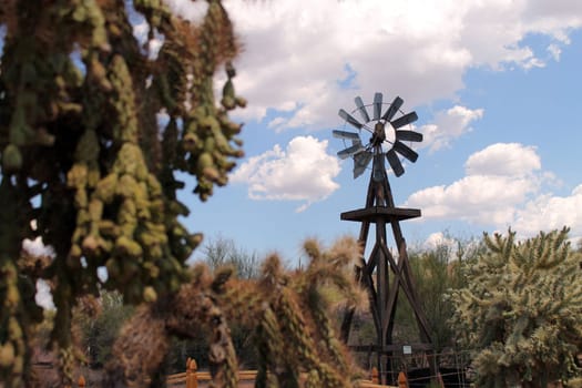 A shot on the Arizona desert keeping the focus on the Windmill
