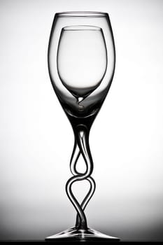 Curved double contrast wine glasses against white background