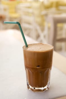 Frappe on a cafe table in Naxos, Greece