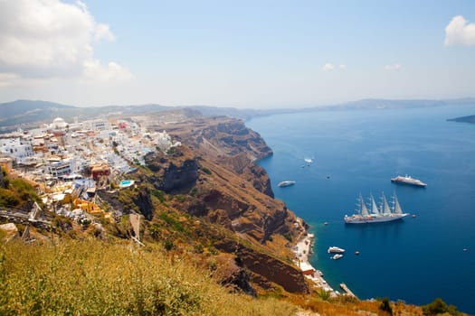 View of Thira town in Santorini island, Greece