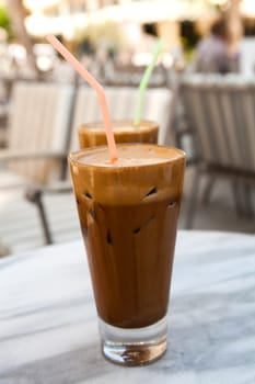 Frappes on a cafe table in Kefalonia, Greece