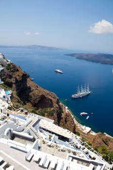View of Thira town in Santorini island, Greece