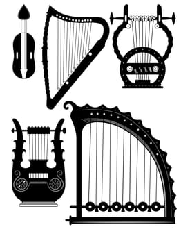 Illustration of the various antique strings instruments - hapr - lyra