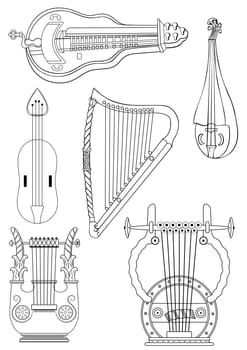 Illustration of the various antique strings instruments - hapr - lyra