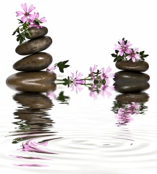 Boulders in zen balance over a white background.