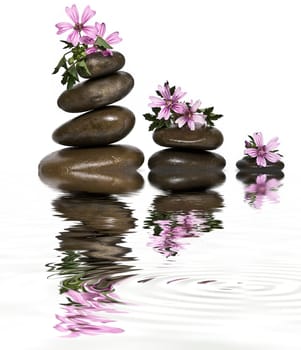 Boulders in zen balance over a white background.