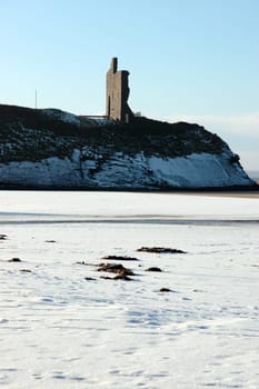 winters beach view of the castle overlooking the beach in ballybunion co kerry ireland