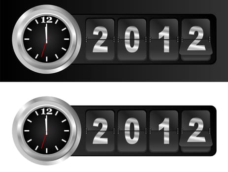 New Year 2012 Sign and Silver Cock in Airport Time Style