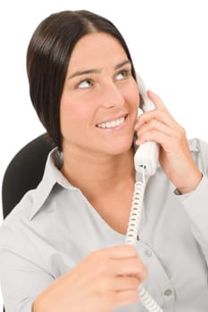 Smiling businesswoman attractive calling on phone close-up portrait