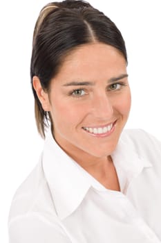 Attractive businesswoman smiling brunette close-up portrait