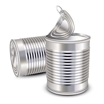 Opened and closed food tin cans