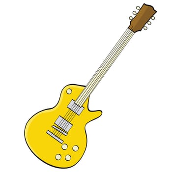 Cartoon illustration showing a fancy yellow guitar
