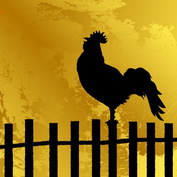 Abstract background with a cock silhouette on a fence, grunge art