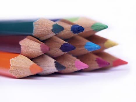 macro photo of sharpened colored pencils.