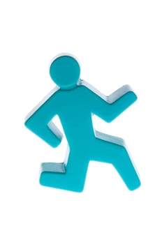 A blue stickman in a running position isolated