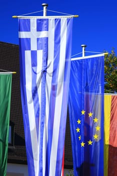 Flags of Greece and the European Union