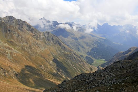 Magnificent view from the Timmelsjoch in Italy