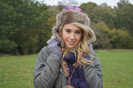 Girl Enjoying Autumn Stroll