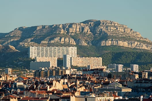 View of the city of Marseille on the coast of southern France